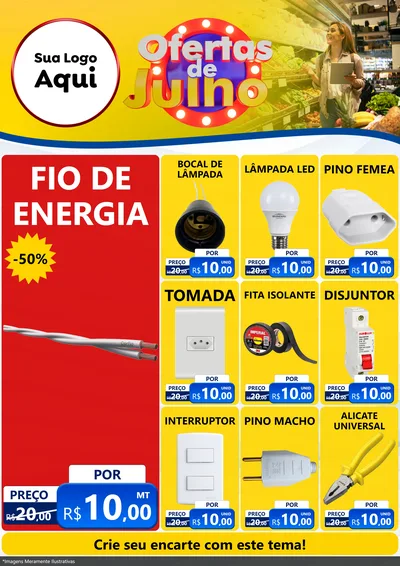 Modelo de Encarte para Encarte A4 Vertical com o tema Ofertas de Julho para Materiais Elétricos