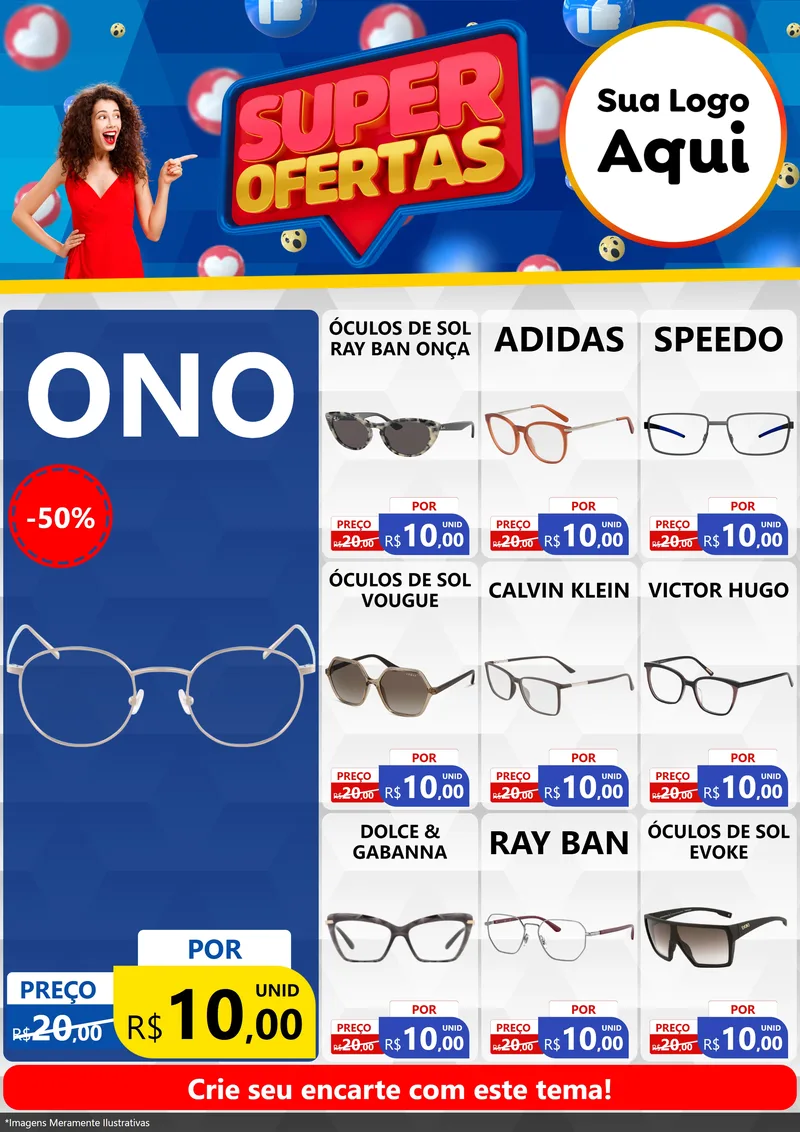 Modelo de Encarte para Encarte A4 Vertical com o tema Super Ofertas para Óticas