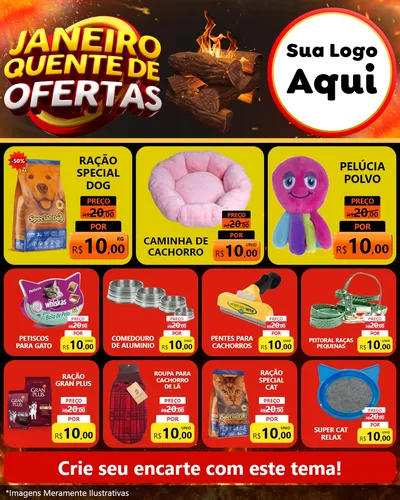 Modelo de Rede Social para Feed Instagram com o tema Janeiro Quente de Ofertas para Pet Shop