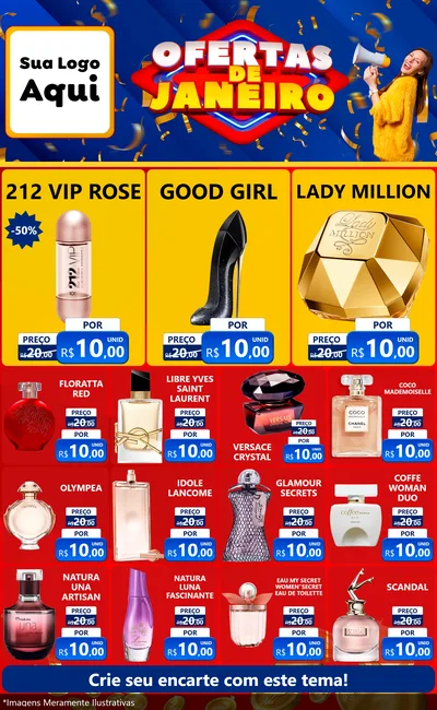 Modelo de Encarte para Encarte Grande com o tema Ofertas de Janeiro para Perfumes