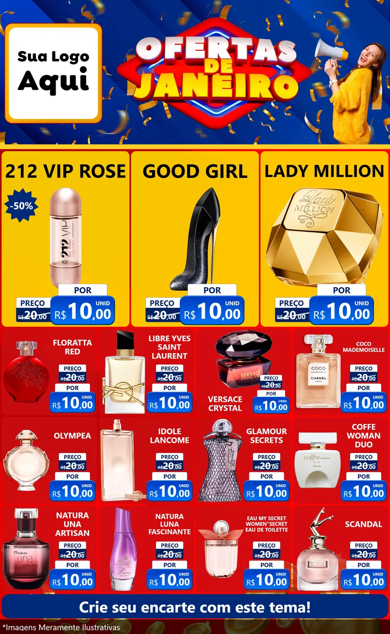Modelo de Encarte para Encarte Grande com o tema Ofertas de Janeiro para Perfumes