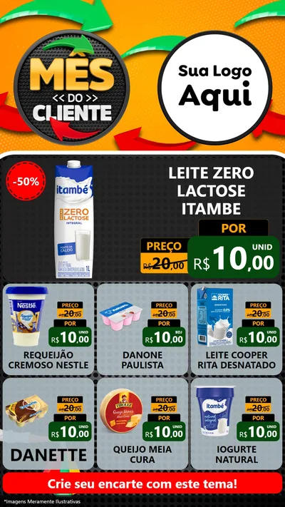 Modelo de Rede Social para Stories com o tema Mês do Cliente para Frios e Laticínios