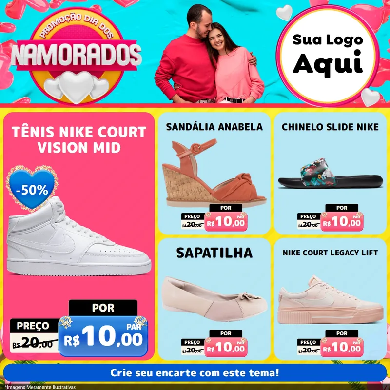 Modelo de Rede Social para Feed Facebook com o tema Promoção Dia dos Namorados para Calçados