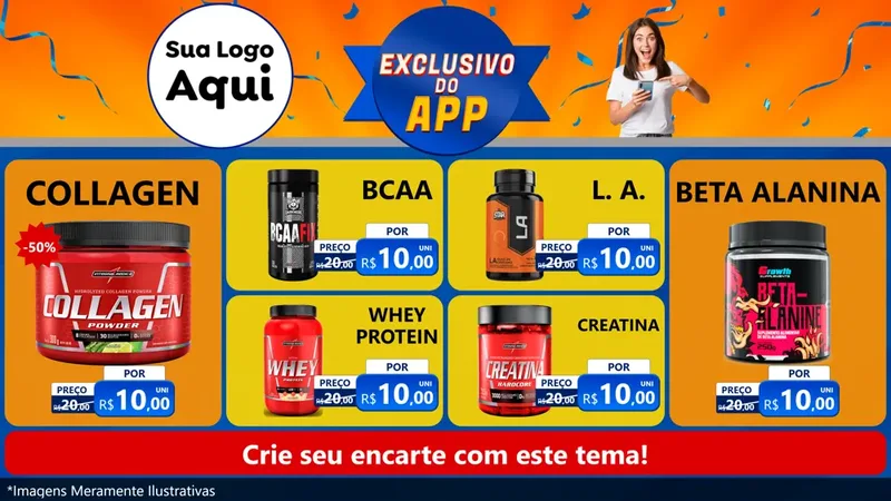Modelo de TV para TV Horizontal com o tema Exclusivo do Aplicativo para Suplementos alimentares