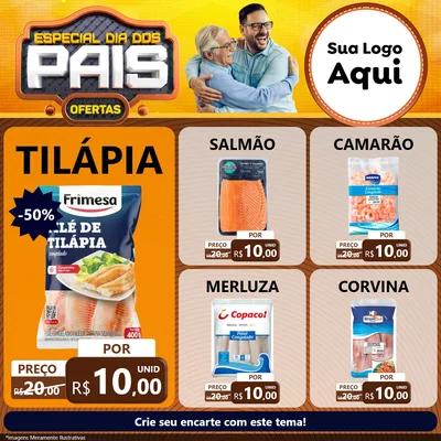 Modelo de Rede Social para Feed Facebook com o tema Especial Dia dos Pais para Peixaria