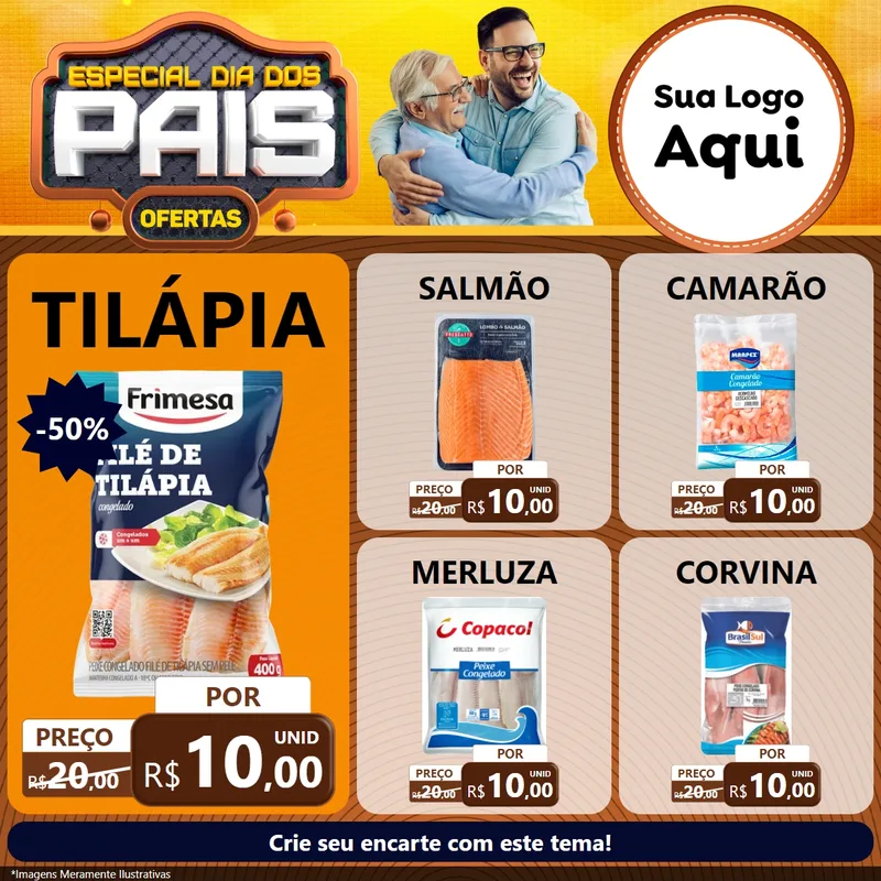 Modelo de Rede Social para Feed Facebook com o tema Especial Dia dos Pais para Peixaria