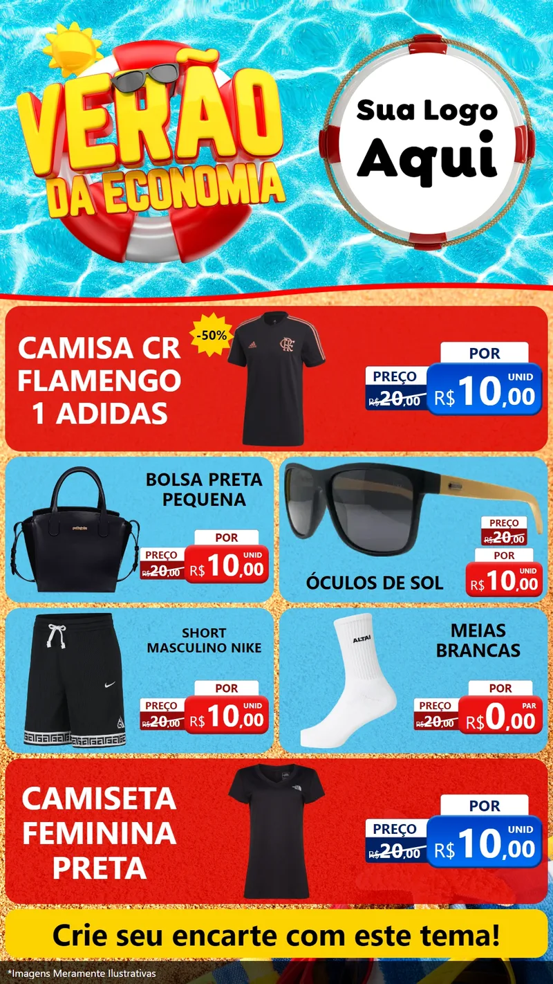 Modelo de TV para TV Vertical com o tema Verão da Economia para Roupas e acessórios