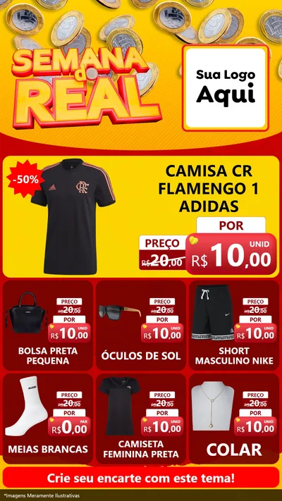 Modelo de Rede Social para Stories com o tema Semana do Real para Roupas e acessórios