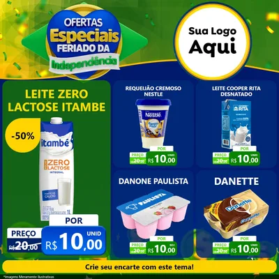 Modelo de Rede Social para Feed Facebook com o tema Ofertas Especiais Feriado da Independência para Frios e Laticínios