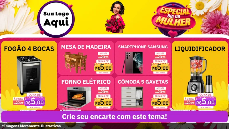 Modelo de TV para TV Horizontal com o tema Especial Dia da Mulher para Móveis e Eletro
