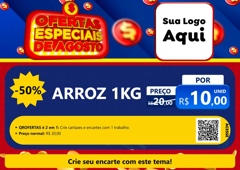 Modelo de Cartaz para Cartaz A4 Horizontal com o tema Ofertas Especiais de Agosto para Supermercado