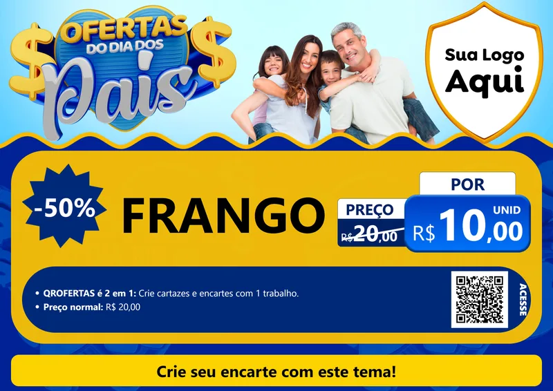 Modelo de Cartaz para Cartaz A4 Horizontal com o tema Ofertas do Dia dos Pais para Assados