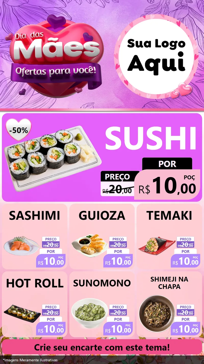 Modelo de Rede Social para Stories com o tema Dia das Mães Ofertas para Você! para Comida japonesa