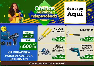 Modelo de Encarte para Encarte A4 Horizontal com o tema Ofertas da Semana da Independência para Maquinas e Ferramentas