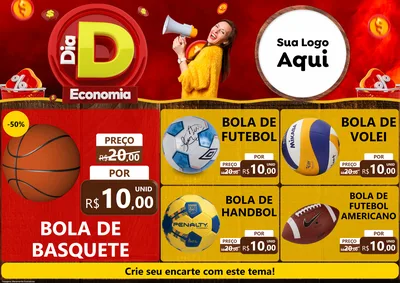 Modelo de Encarte para Encarte A4 Horizontal com o tema Dia D Economia para Artigos Esportivos