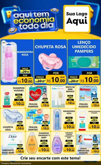 Modelo de Encarte para Encarte Grande com o tema Aqui Tem Economia Todo Dia para Bebês