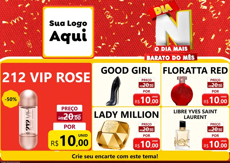Modelo de Encarte para Encarte A4 Horizontal com o tema Dia N o Dia Mais Barato do Mês para Perfumes