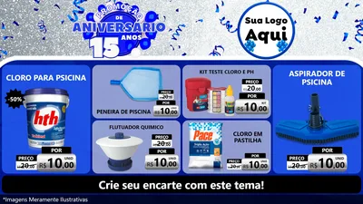 Modelo de TV para TV Horizontal com o tema Promoção de Aniversário - 15 Anos para Produtos para Piscina