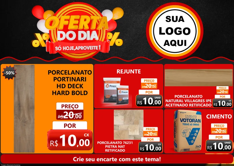 Modelo de Encarte para Encarte A4 Horizontal com o tema Oferta do Dia - Só hoje, Aproveite! para Pisos e revestimentos