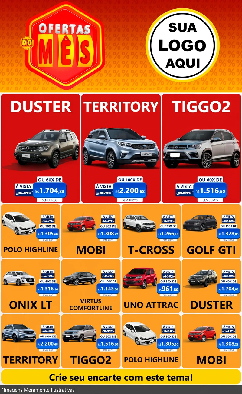 Modelo de Encarte para Encarte Grande com o tema Ofertas do Mês para Concessionaria de Carros