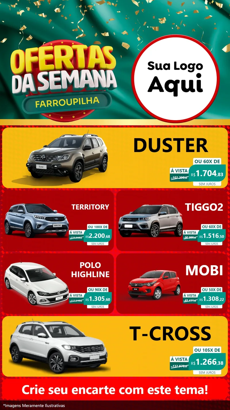 Modelo de TV para TV Vertical com o tema Ofertas da Semana Farroupilha para Concessionaria de Carros