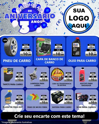 Modelo de Rede Social para Feed Instagram com o tema Promoção de Aniversário - 3 Anos para Auto peças