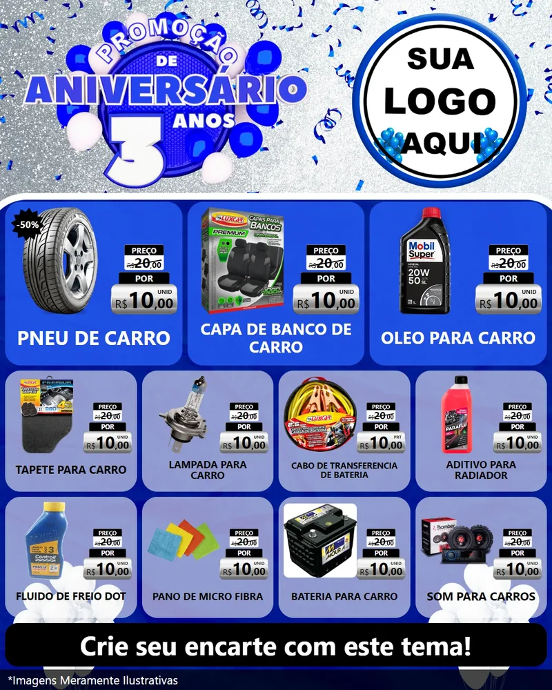 Modelo de Rede Social para Feed Instagram com o tema Promoção de Aniversário - 3 Anos para Auto peças