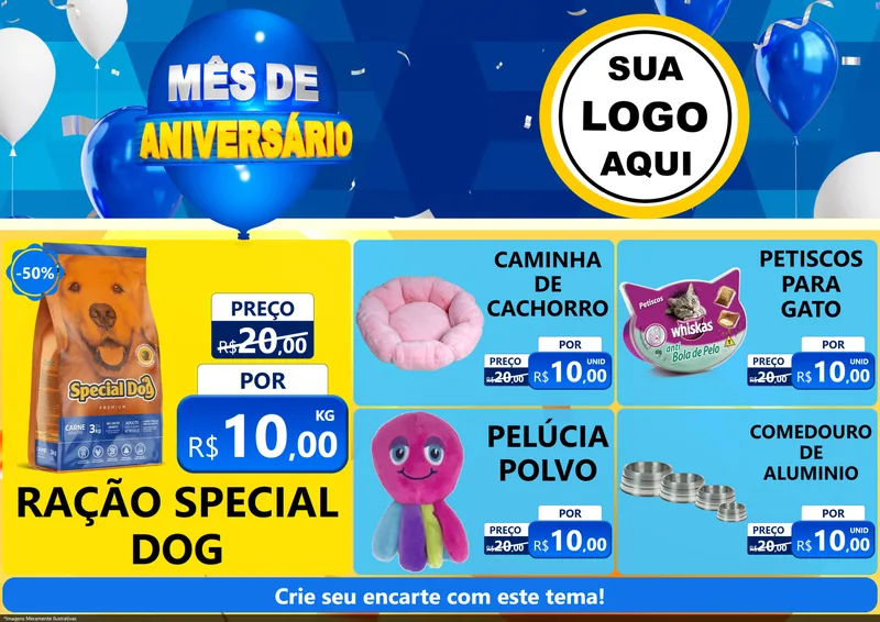 Modelo de Encarte para Encarte A4 Horizontal com o tema Mês de Aniversário para Pet Shop