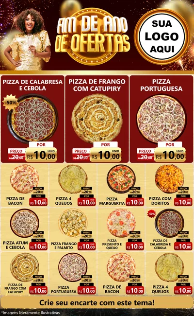Modelo de Encarte para Encarte Grande com o tema Fim de Ano de Ofertas para Pizzaria