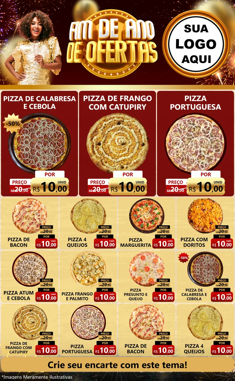 Modelo de Encarte para Encarte Grande com o tema Fim de Ano de Ofertas para Pizzaria