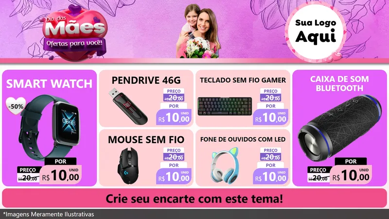 Modelo de TV para TV Horizontal com o tema Dia das Mães Ofertas para Você! para Informática