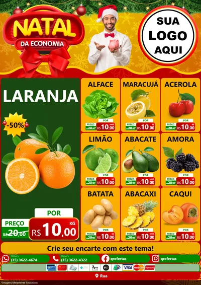 Modelo de Encarte para Encarte A4 Vertical com o tema Natal da Economia para Hortifrúti