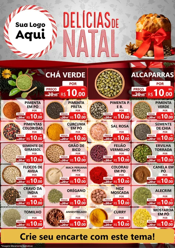 Modelo de Encarte para Encarte A4 Vertical com o tema Delícias de Natal para Produtos Naturais