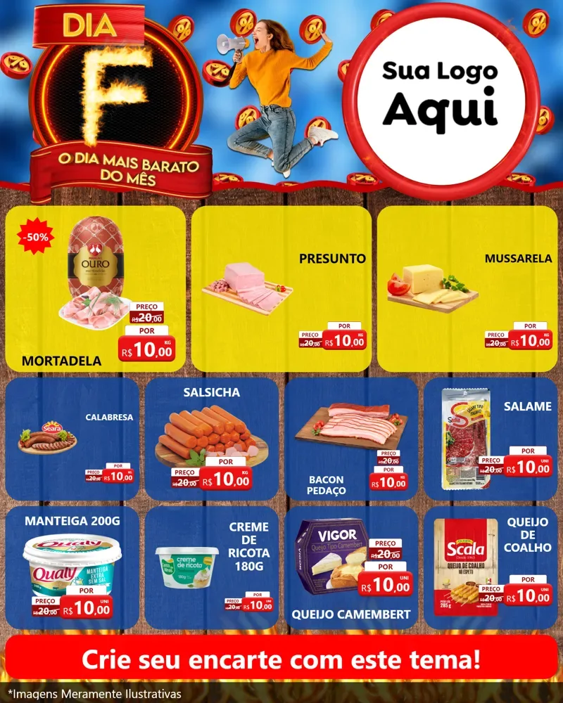 Modelo de Rede Social para Feed Instagram com o tema Dia F - O Dia Mais Barato Do Mês para Frios e Laticínios