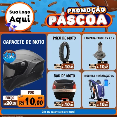 Modelo de Rede Social para Feed Facebook com o tema Promoção Páscoa para Moto peças