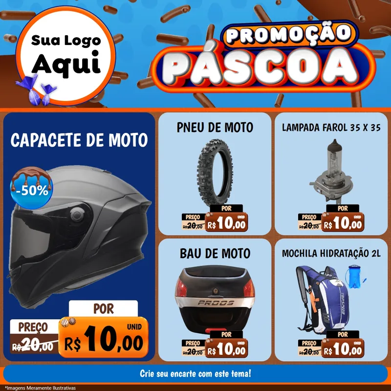 Modelo de Rede Social para Feed Facebook com o tema Promoção Páscoa para Moto peças