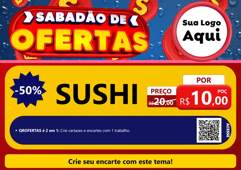 Modelo de Cartaz para Cartaz A4 Horizontal com o tema Sabadão de Ofertas para Comida japonesa