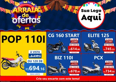 Modelo de Encarte para Encarte A4 Horizontal com o tema Arraiá de Ofertas para Concessionaria de Motos