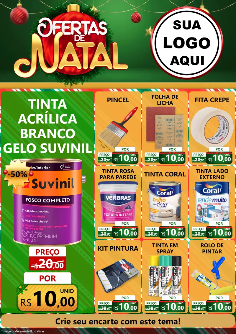 Modelo de Encarte para Encarte A4 Vertical com o tema Ofertas de Natal para Tintas e Ferramentas