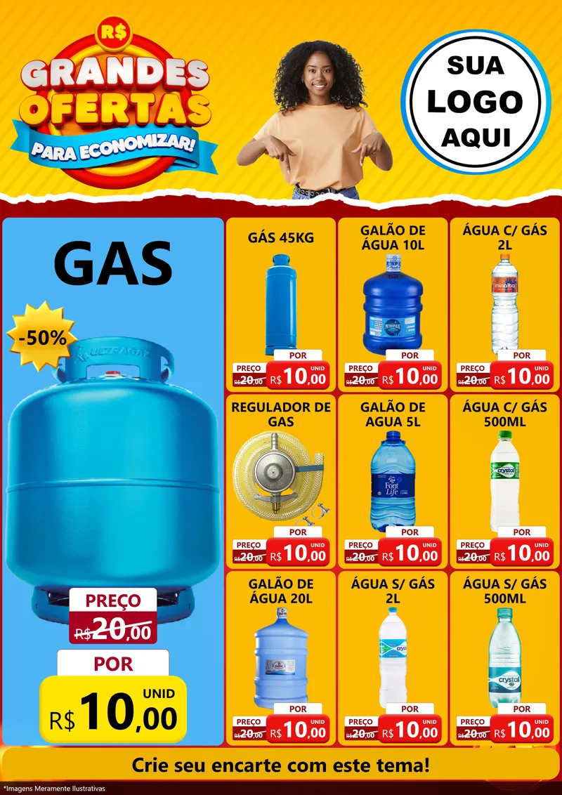 Modelo de Encarte para Encarte A4 Vertical com o tema Grandes Ofertas Para Economizar! para Água e gás