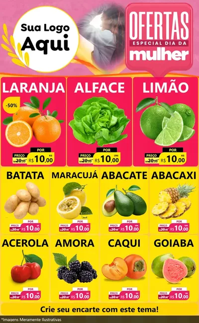 Modelo de Encarte para Encarte Grande com o tema Ofertas - Especial Dia Das Mulheres para Hortifrúti