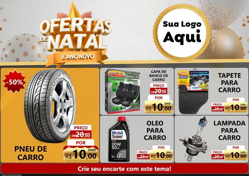 Modelo de Encarte para Encarte A4 Horizontal com o tema Ofertas De Natal E Ano Novo para Auto peças
