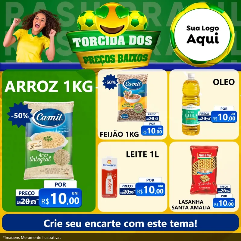 Modelo de Rede Social para Feed Facebook com o tema Torcida dos Preços Baixos - Copa para Supermercado