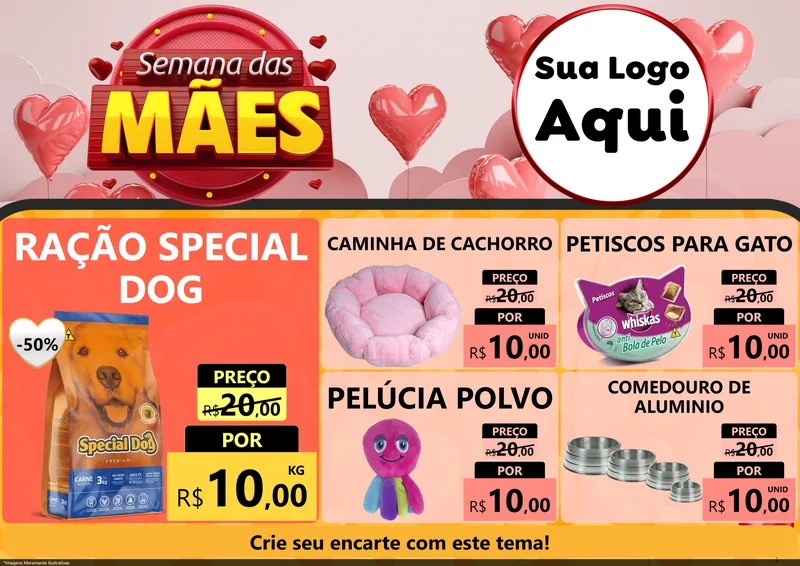 Modelo de Encarte para Encarte A4 Horizontal com o tema Semana das Mães para Pet Shop
