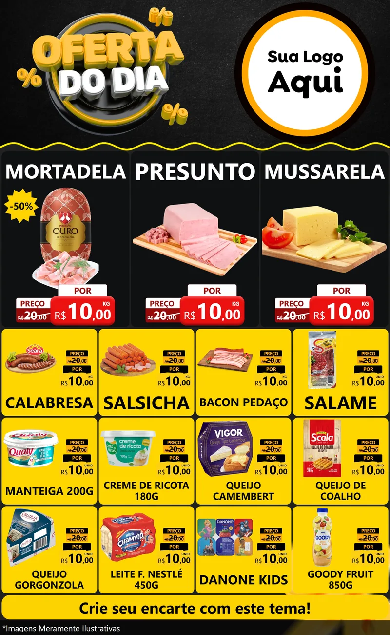 Modelo de Encarte para Encarte Grande com o tema Oferta Do Dia para Frios e Laticínios
