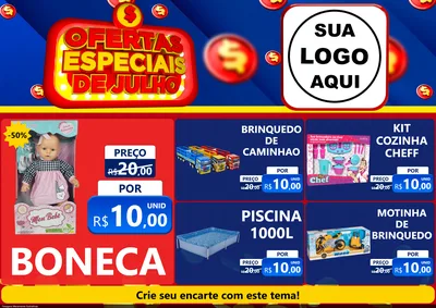 Modelo de Encarte para Encarte A4 Horizontal com o tema Ofertas Especiais de Julho para Brinquedos