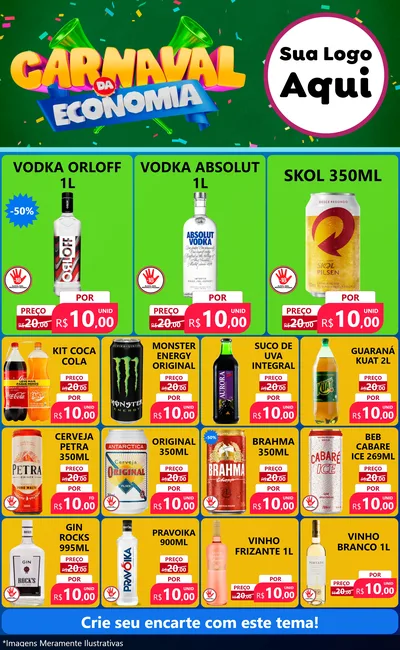 Modelo de Encarte para Encarte Grande com o tema Carnaval da Economia para Distribuidora de bebidas