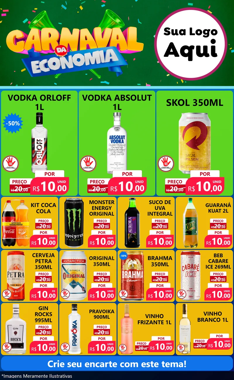Modelo de Encarte para Encarte Grande com o tema Carnaval da Economia para Distribuidora de bebidas