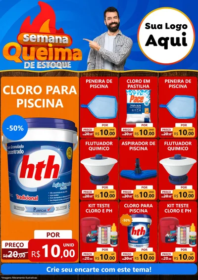 Modelo de Encarte para Encarte A4 Vertical com o tema Semana Queima de Estoque para Produtos para Piscina