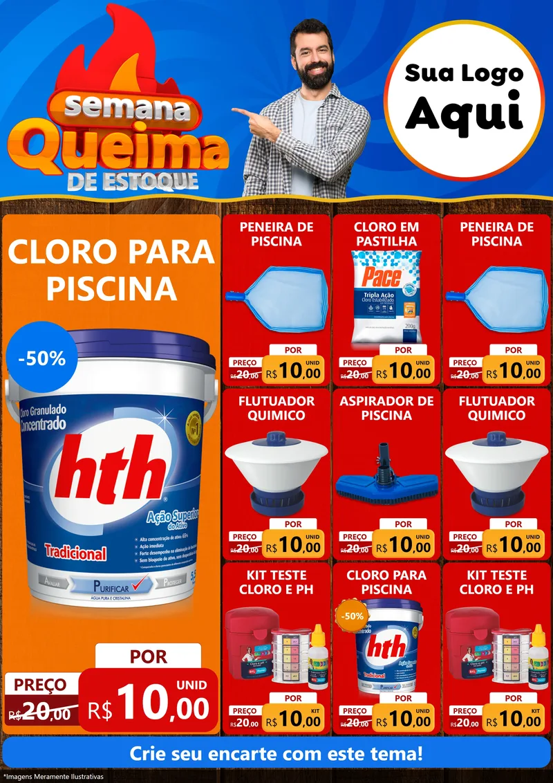 Modelo de Encarte para Encarte A4 Vertical com o tema Semana Queima de Estoque para Produtos para Piscina